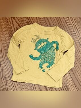 Tea Collection Bright Yellow Long Sleeve Tee with Teal Monster Print